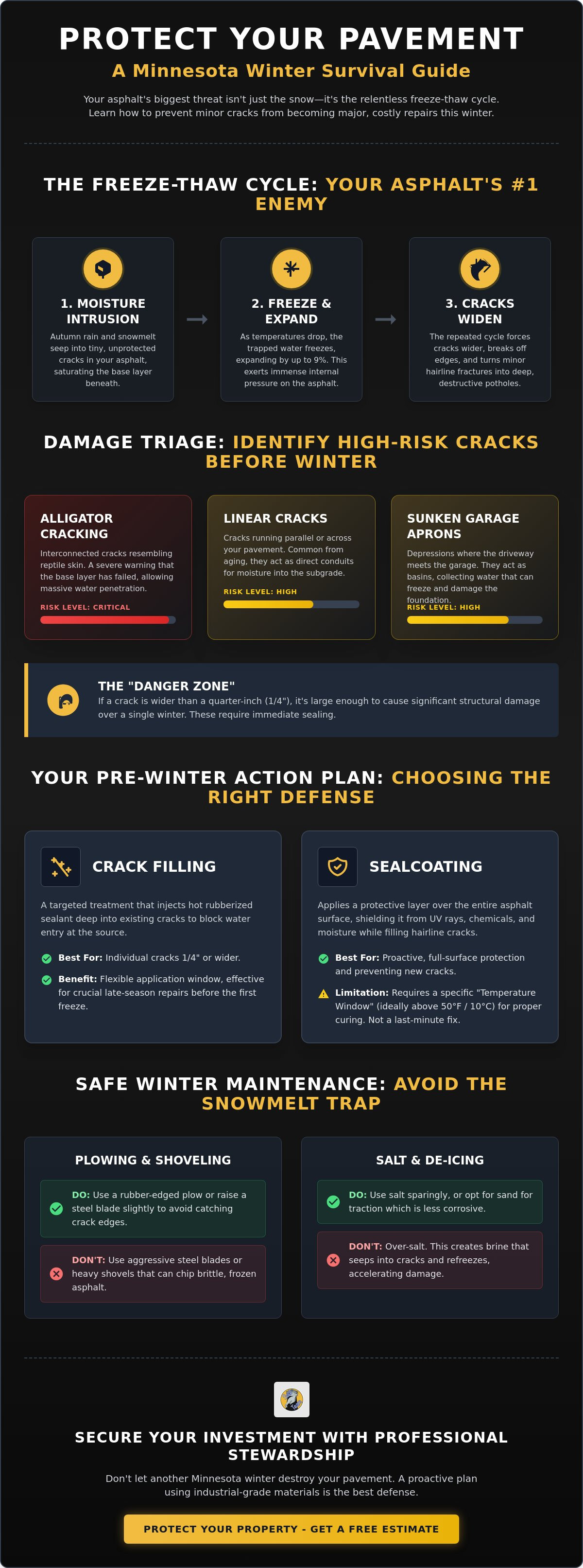 Preventing asphalt cracks from worsening in winter