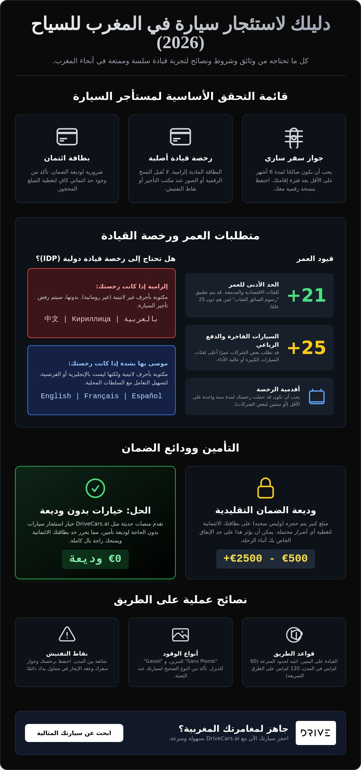 متطلبات استئجار السيارات في المغرب للسياح