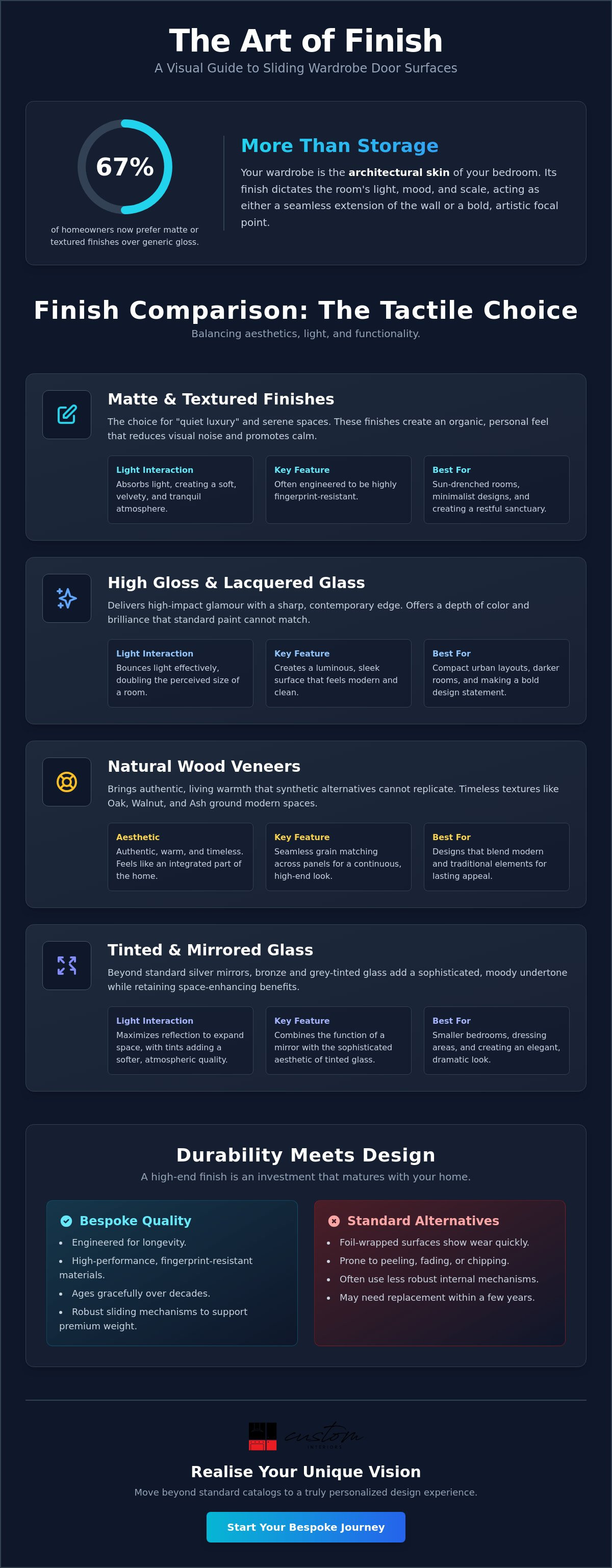 Sliding wardrobe door finishes