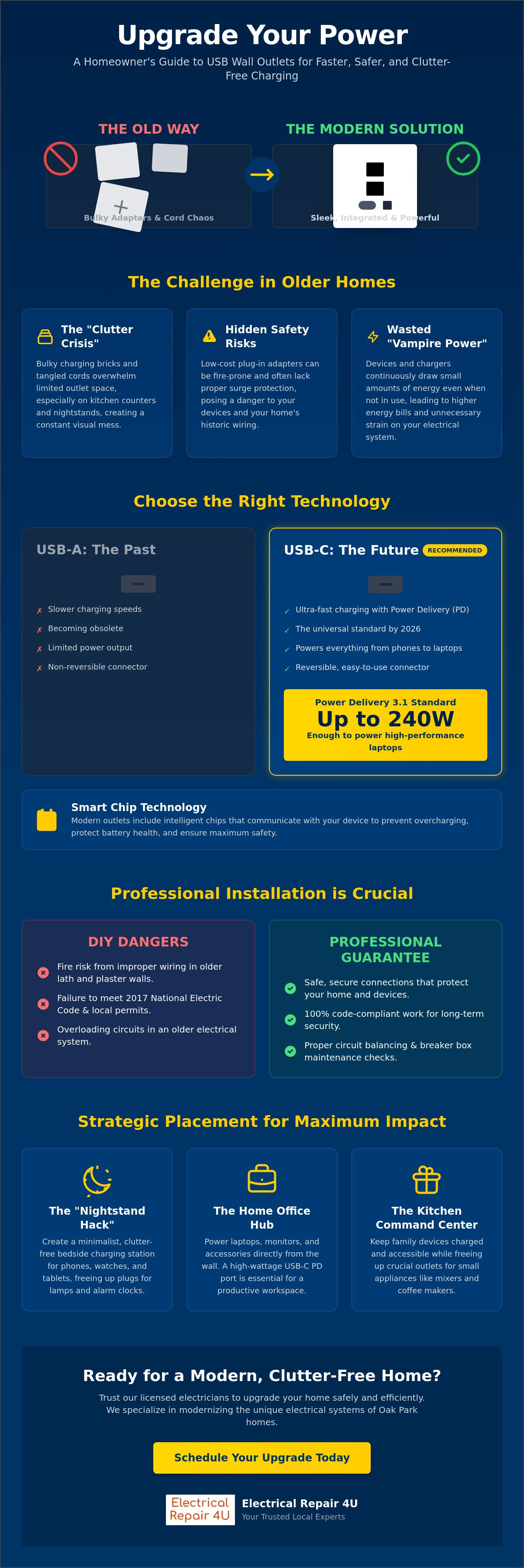 Electrician to install USB wall outlets Oak Park