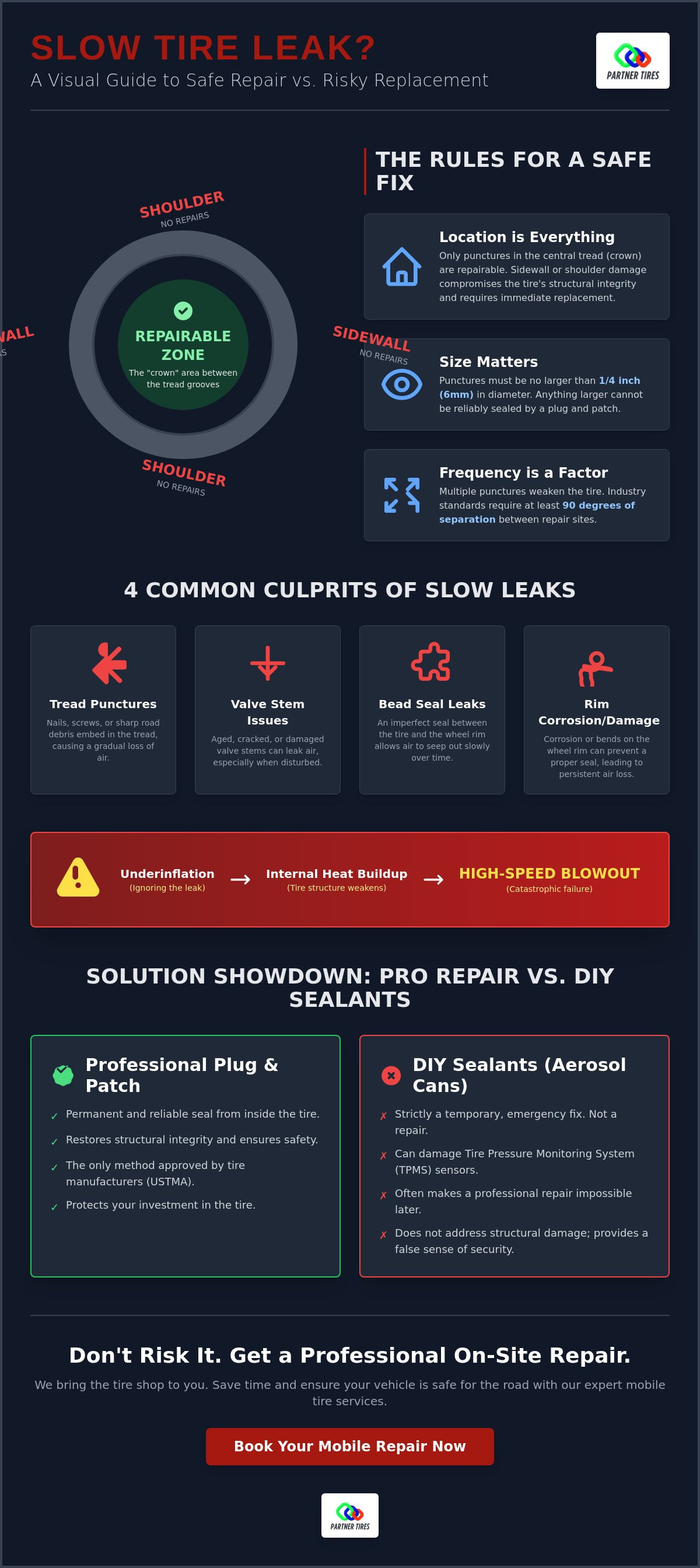 Can a tire with a slow leak be repaired