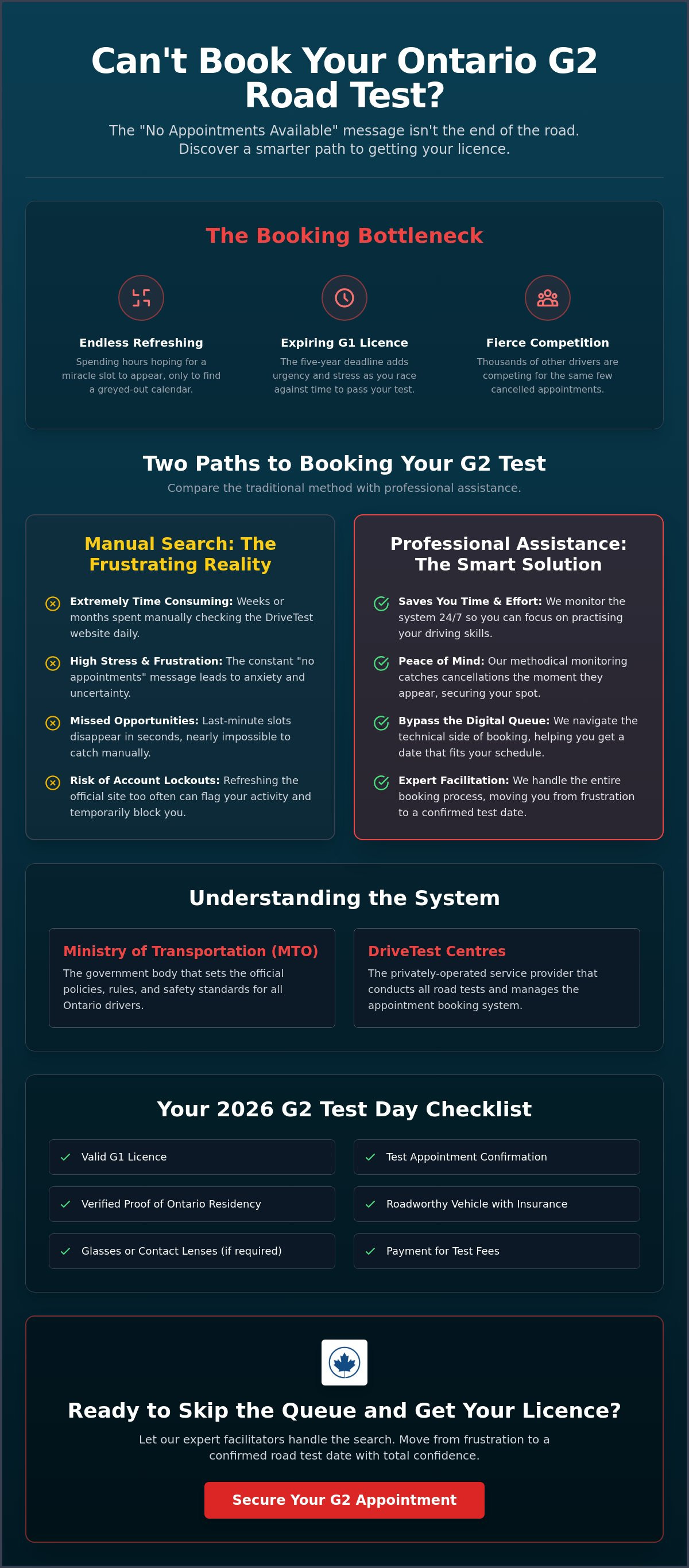 Ontario g2 test booking assistance