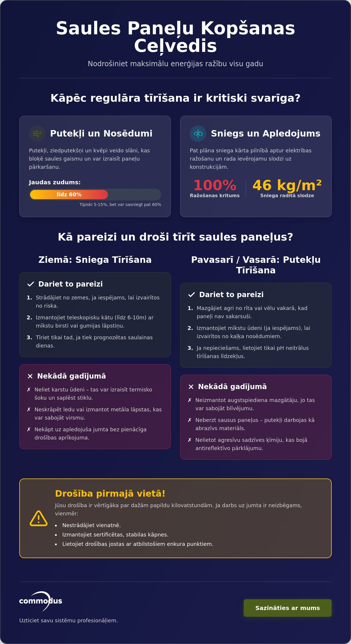 Saules paneļu tīrīšana no sniega un putekļiem