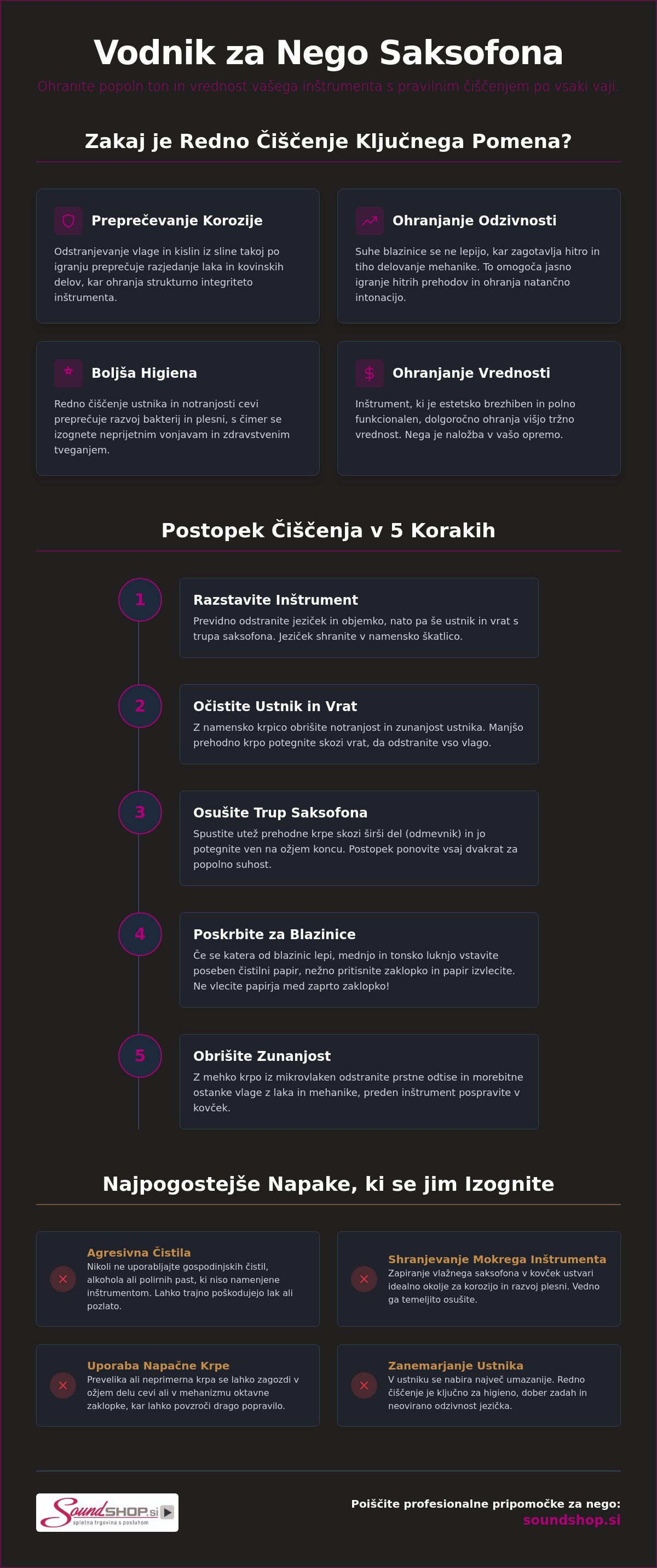 čiščenje saksofona po igranju