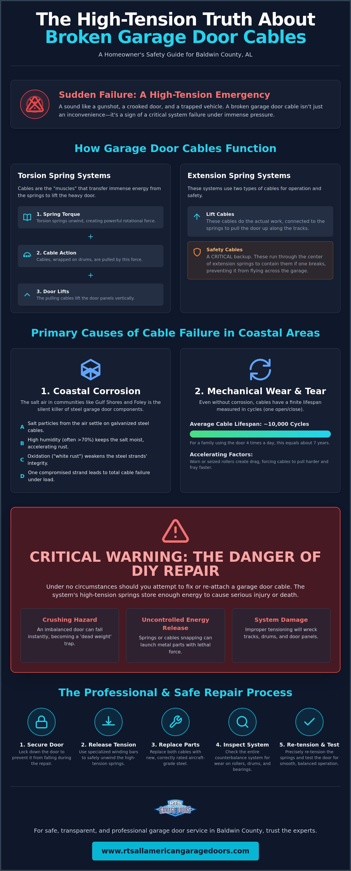 Fix broken garage door cable Baldwin County AL