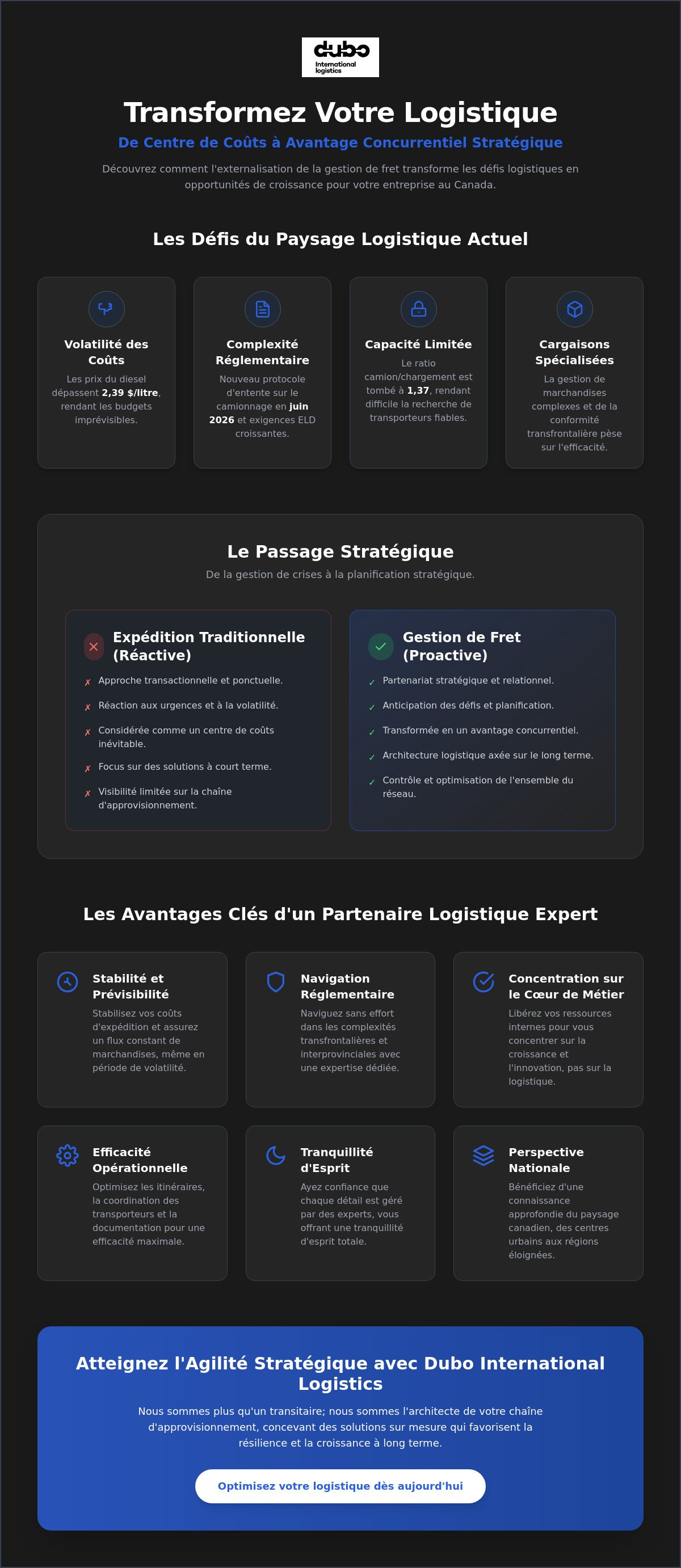Externaliser gestion fret Canada