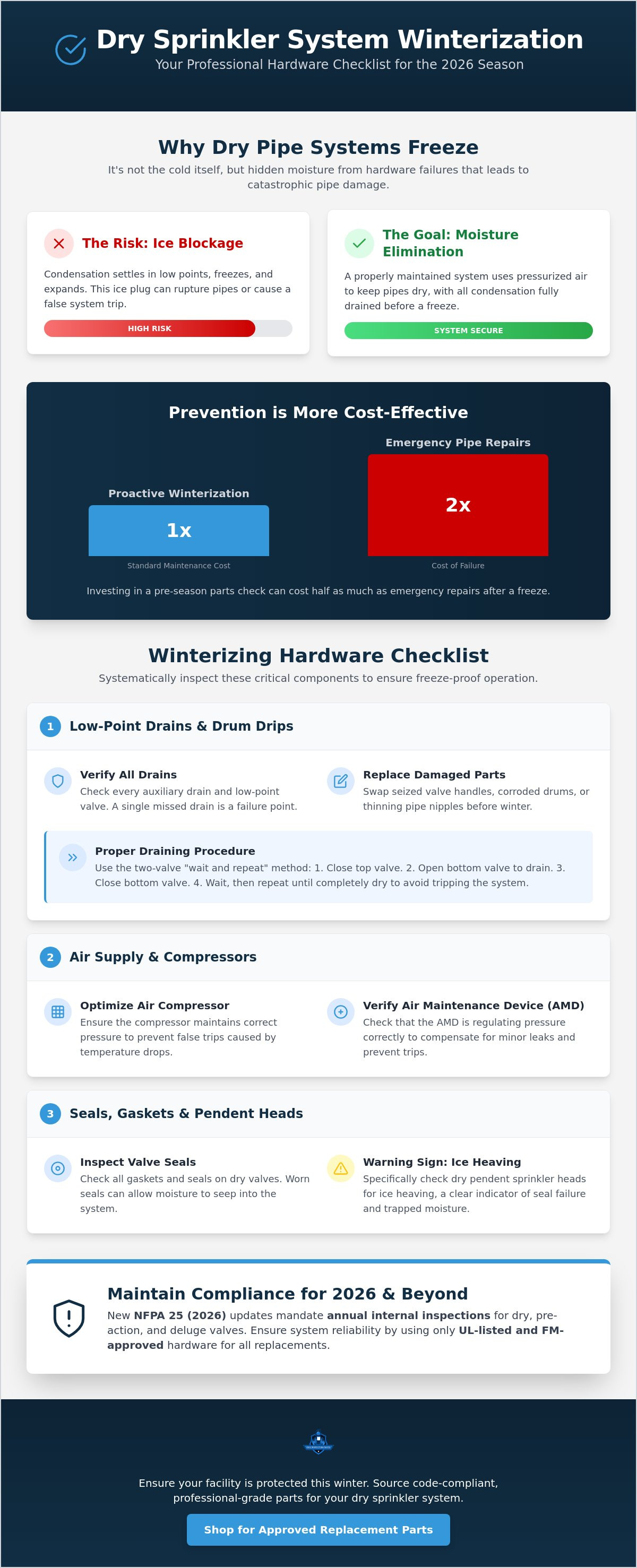 Winterizing dry sprinkler system parts checklist