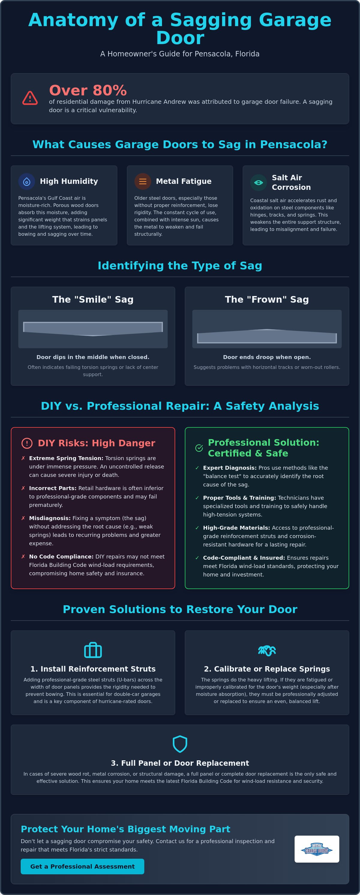 Fix sagging garage door Pensacola