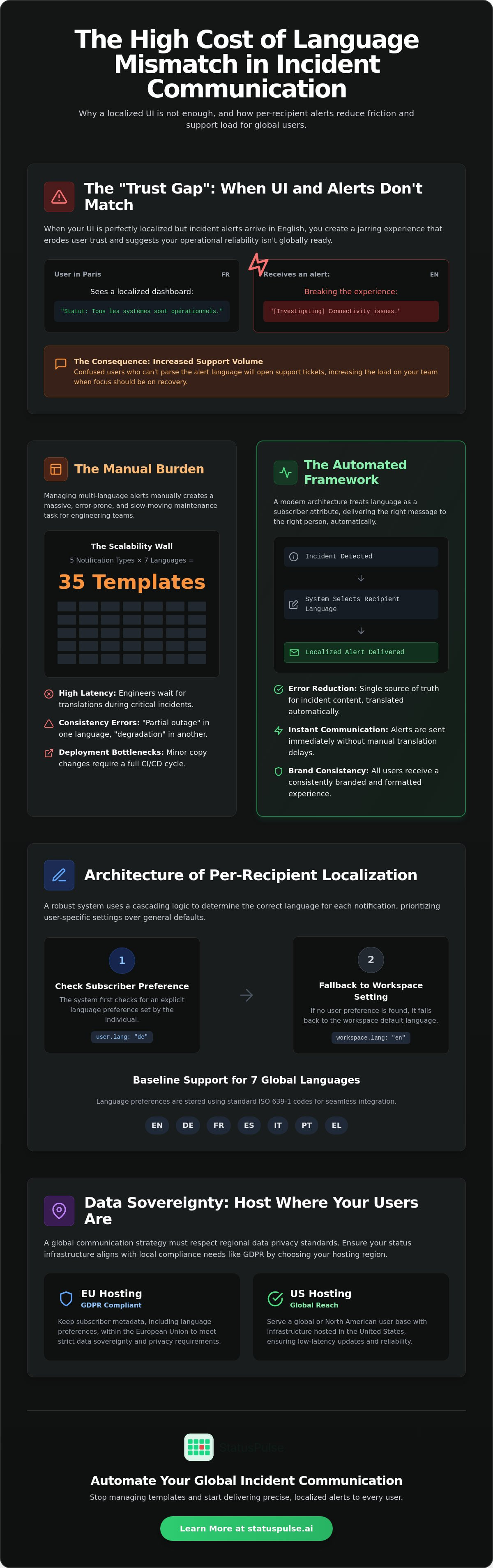 Status Pages in 7 Languages with Per-Recipient Localized Alert Emails