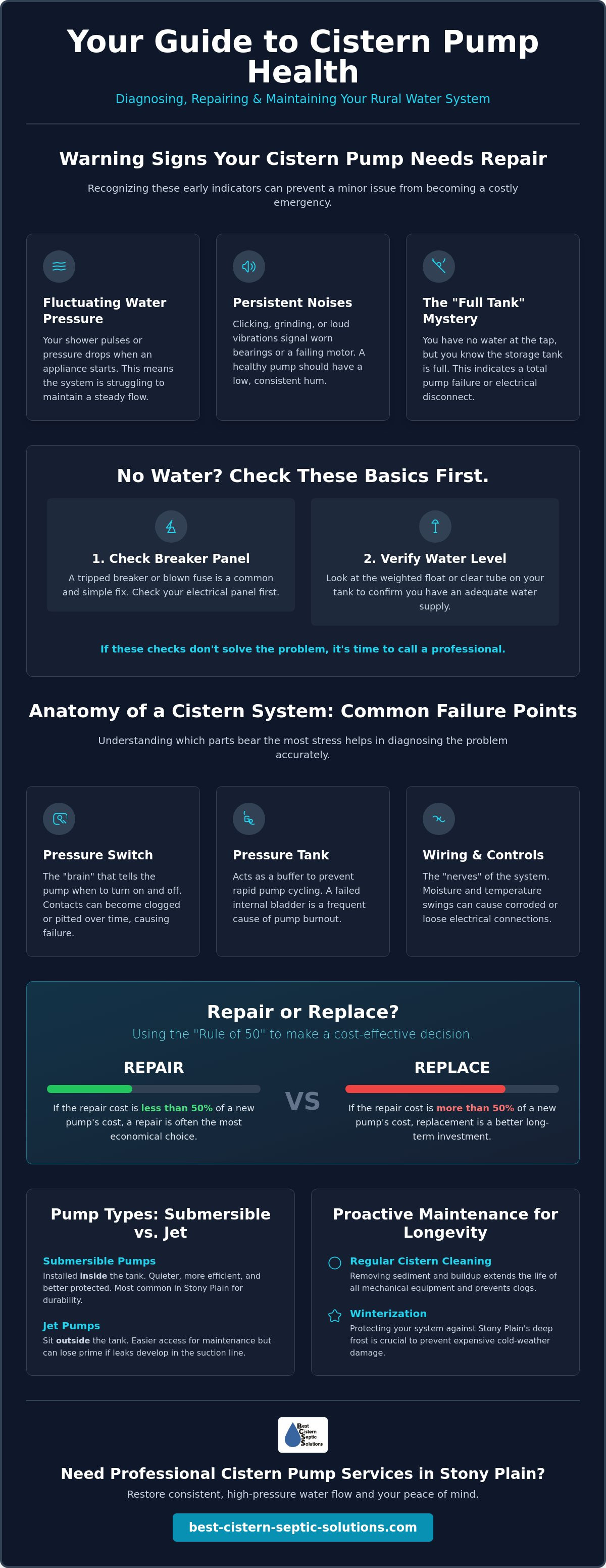 Cistern pump repair Stony Plain