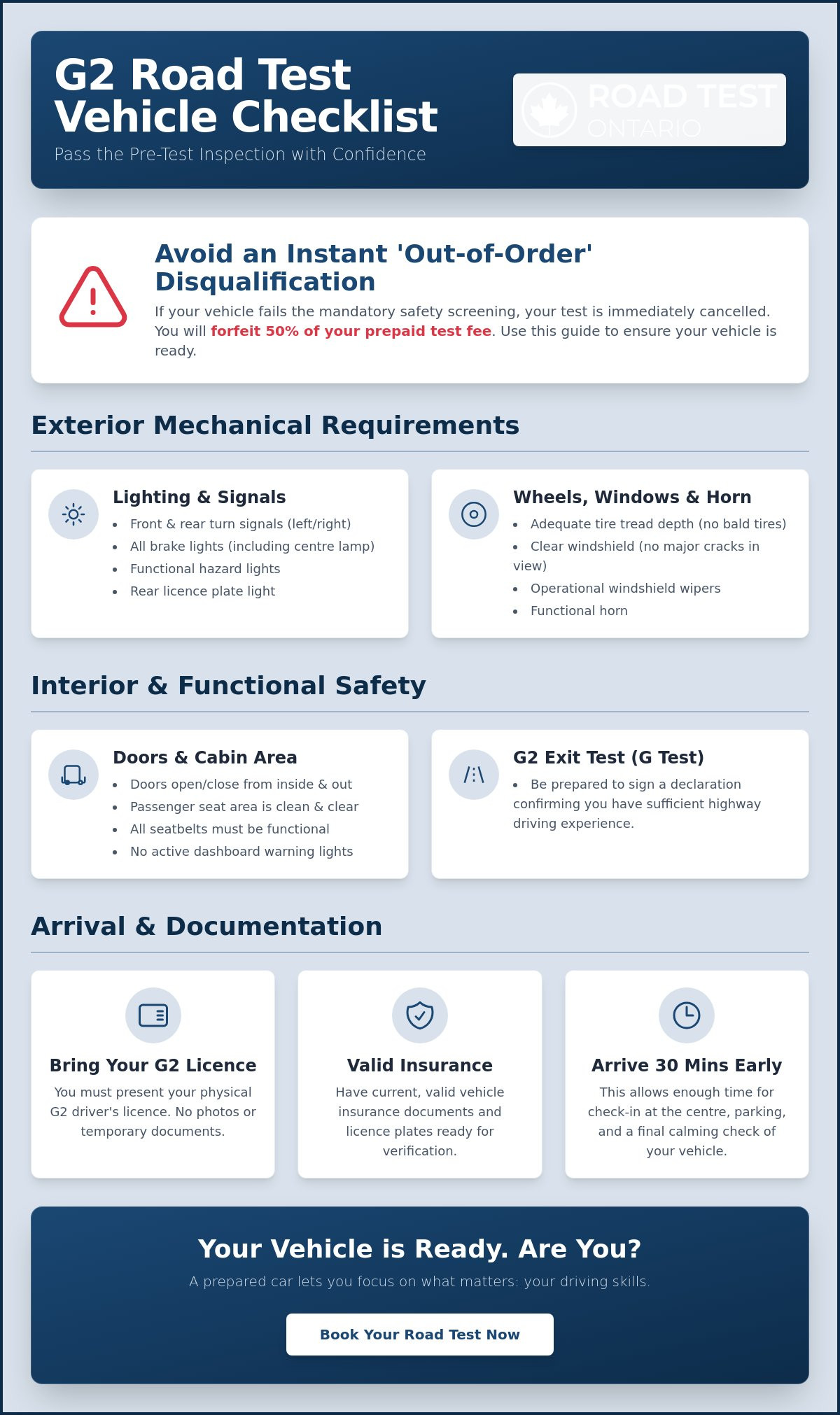 G2 road test vehicle requirements ontario