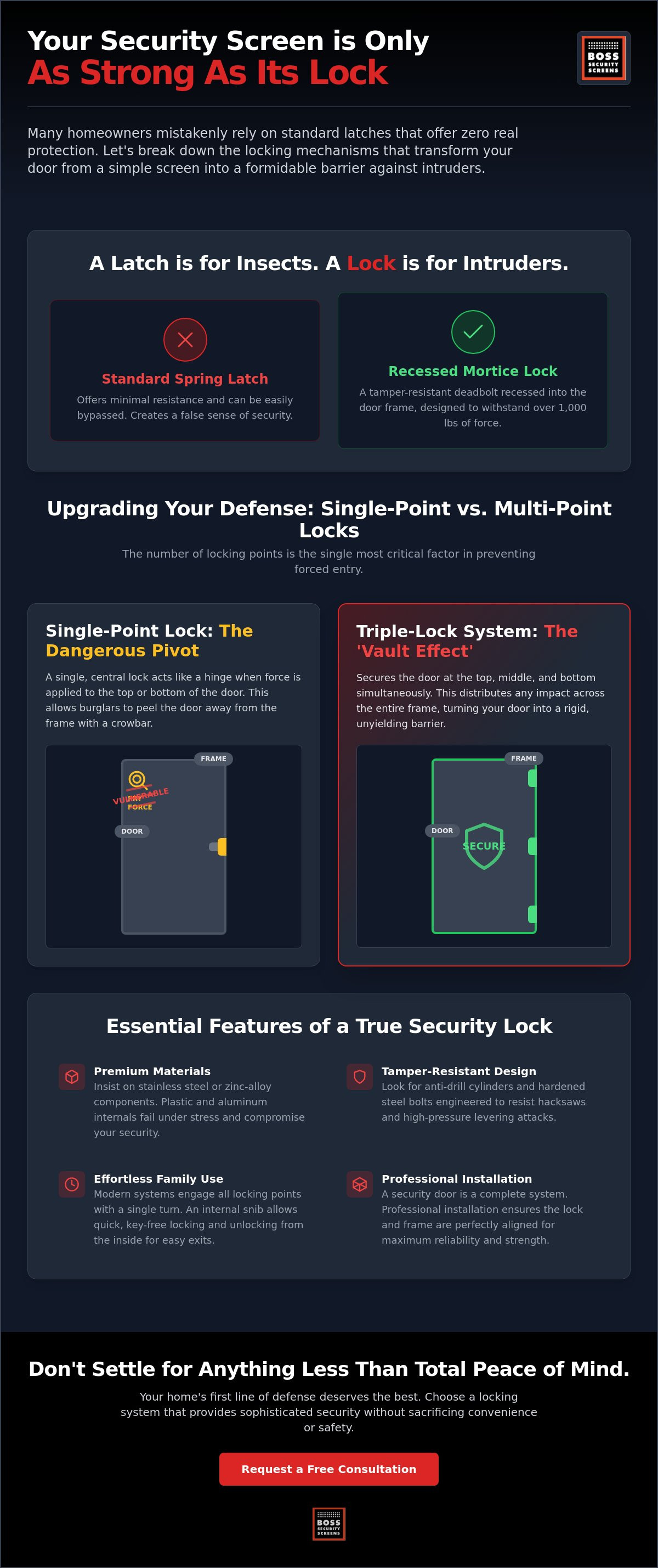 Security screen door locking mechanisms