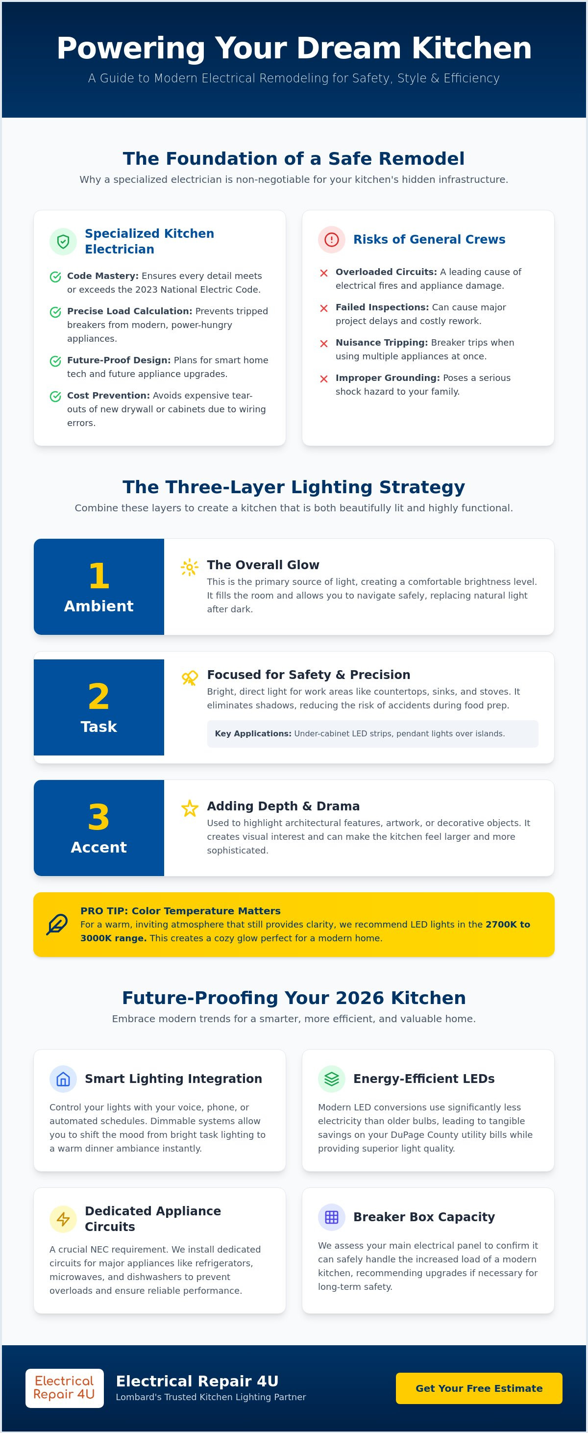 Kitchen lighting remodel electrician Lombard