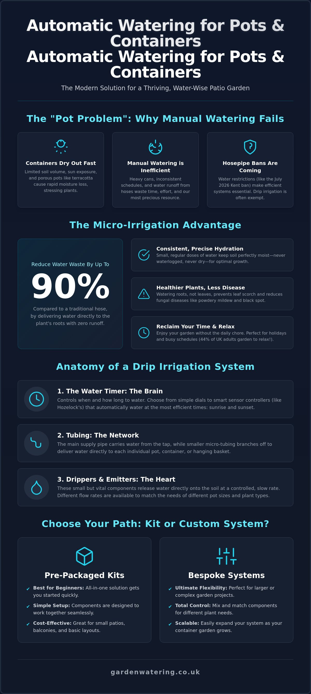 Automatic watering for pots and containers