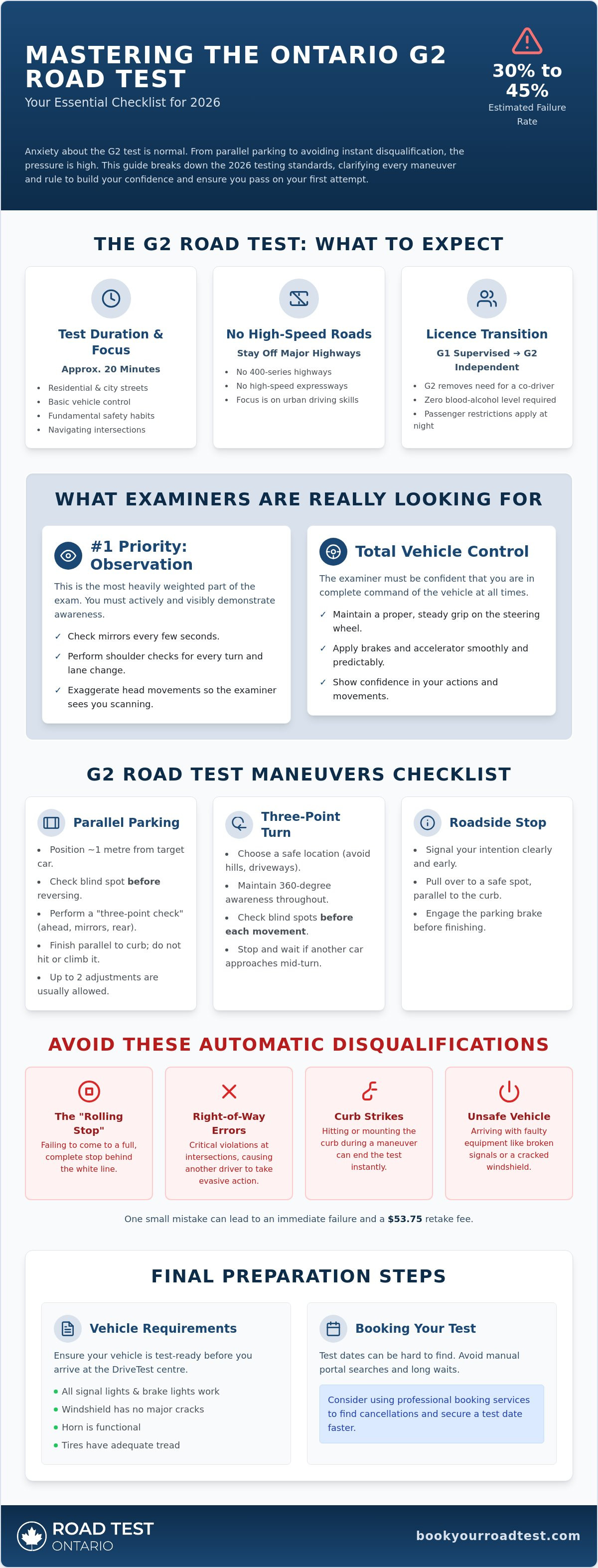 G2 road test maneuvers checklist