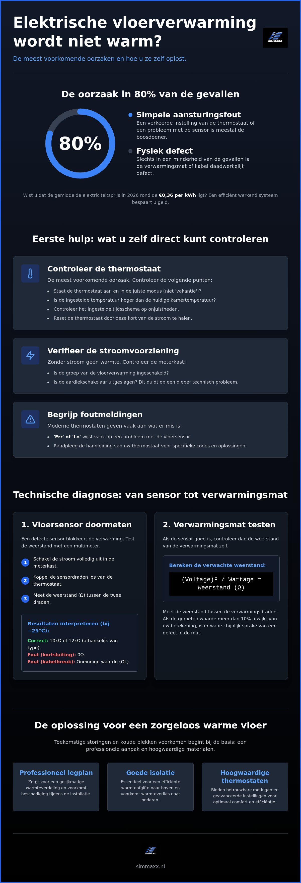 Elektrische vloerverwarming wordt niet warm