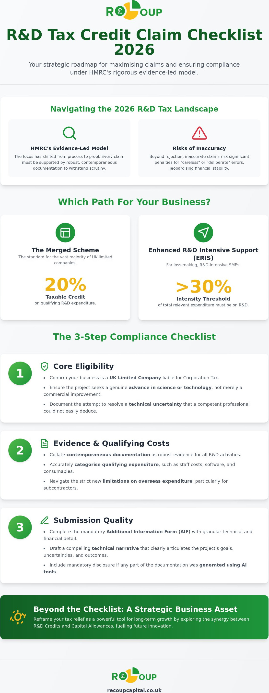 R&D tax credit claim checklist 2026