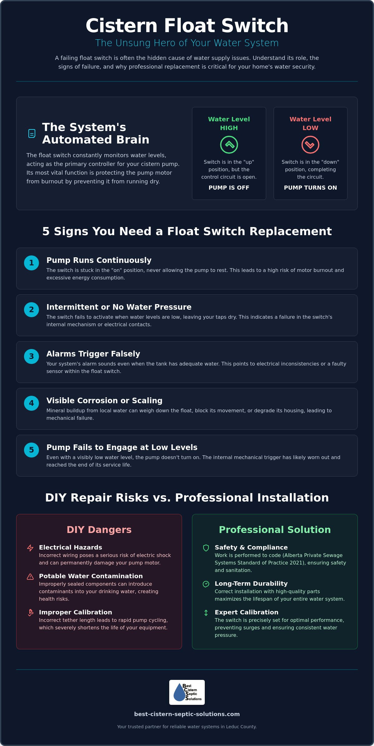 Cistern float switch replacement Leduc County