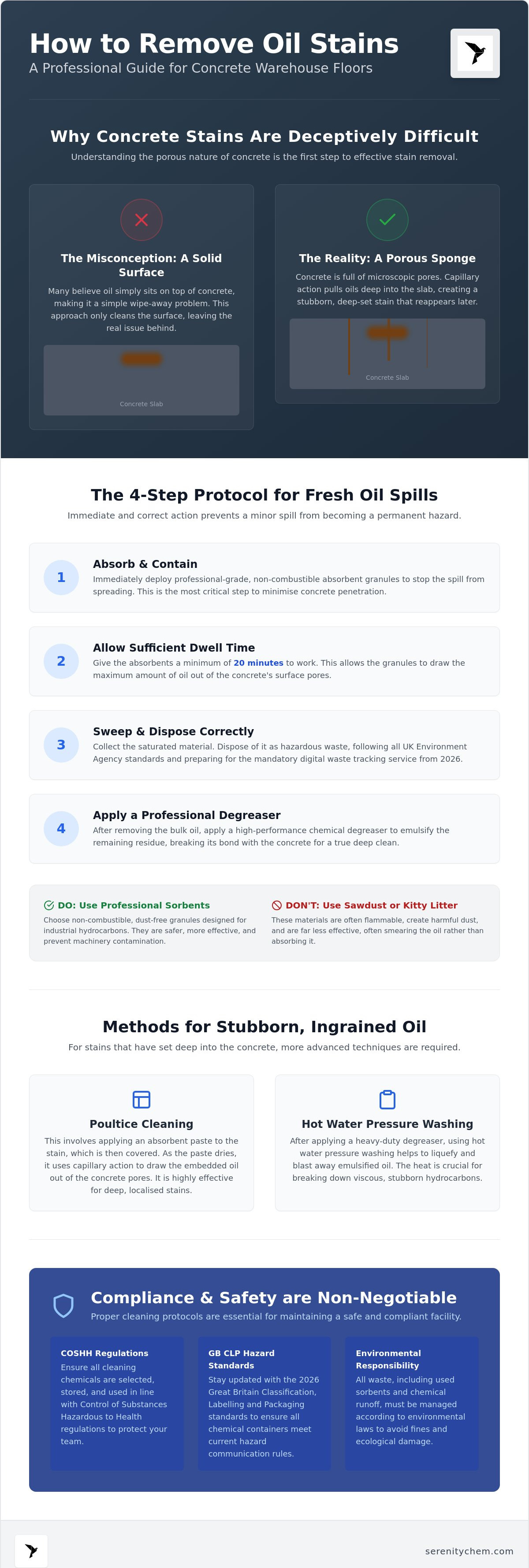 How to remove oil stains from concrete warehouse floor