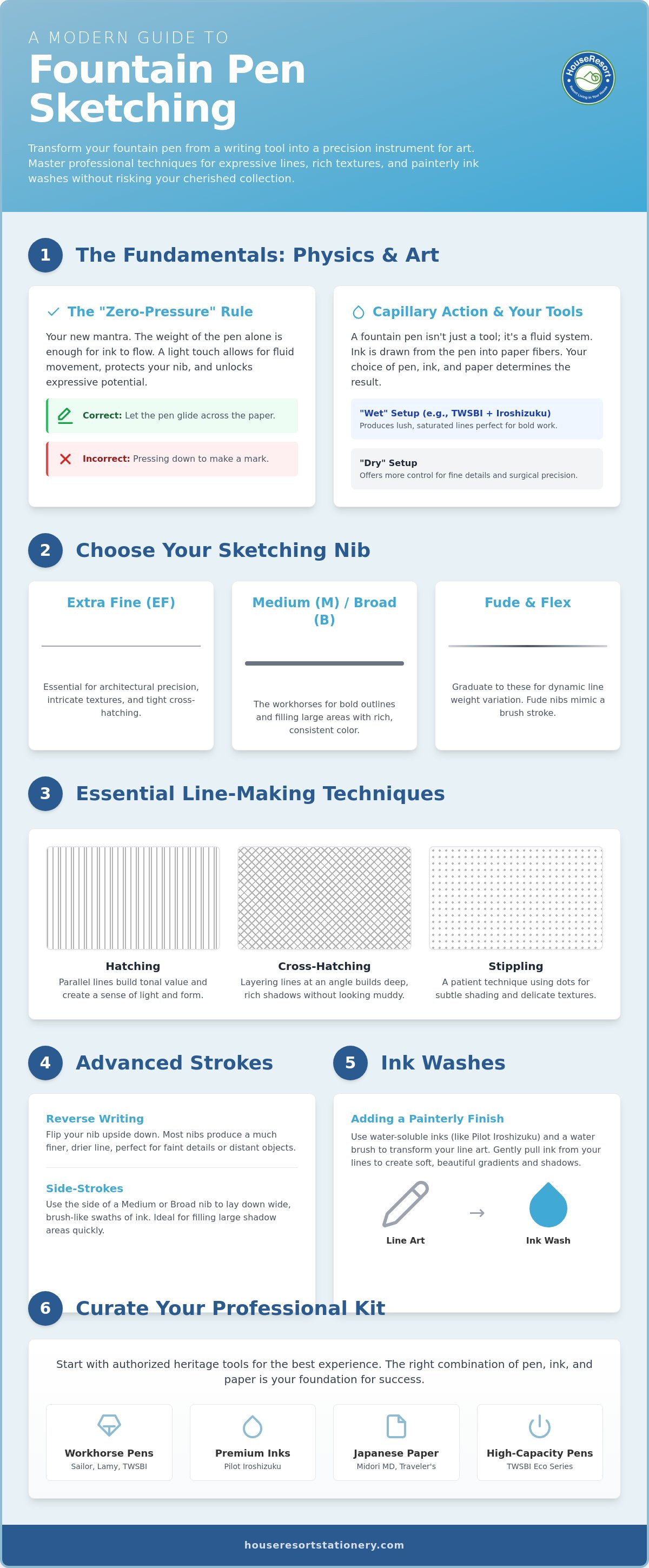 Fountain pen sketching techniques