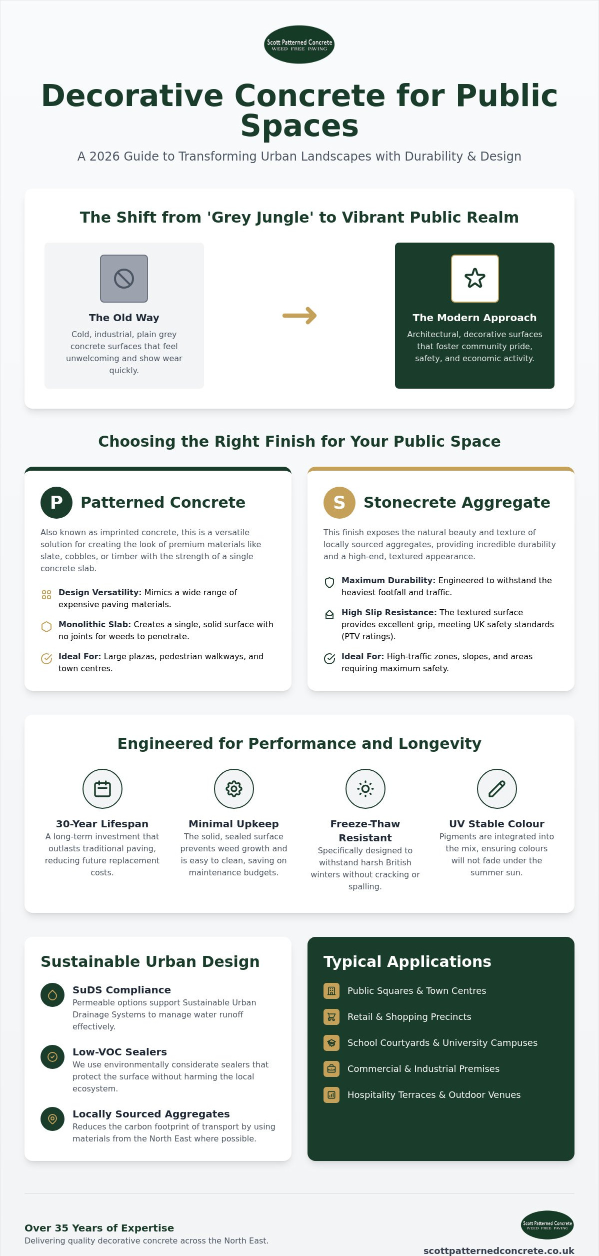 Decorative concrete for public spaces
