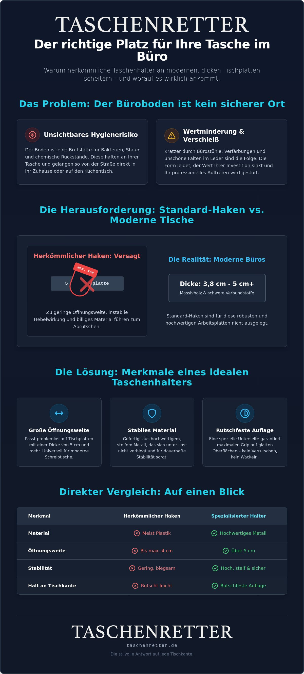 Taschenhalter für dicke Tischplatten