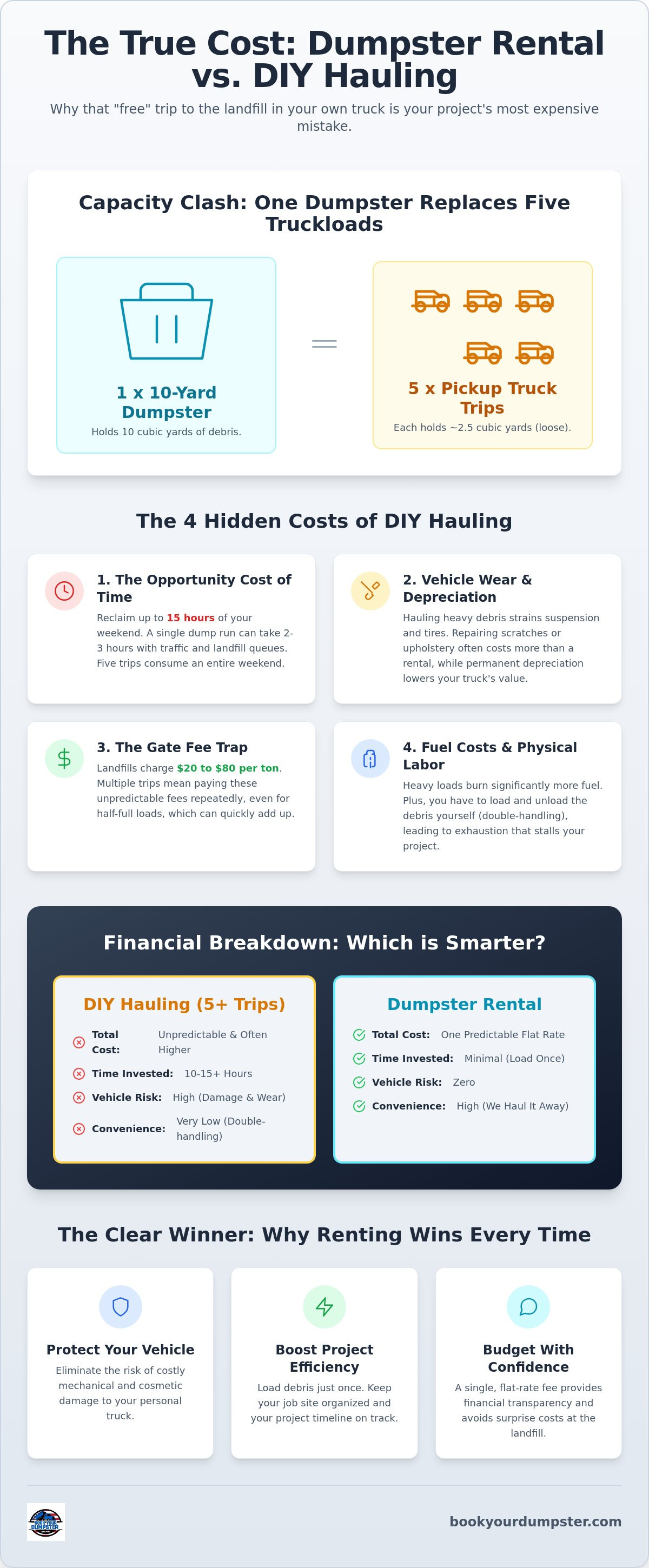 Cost of multiple dump runs vs one dumpster rental
