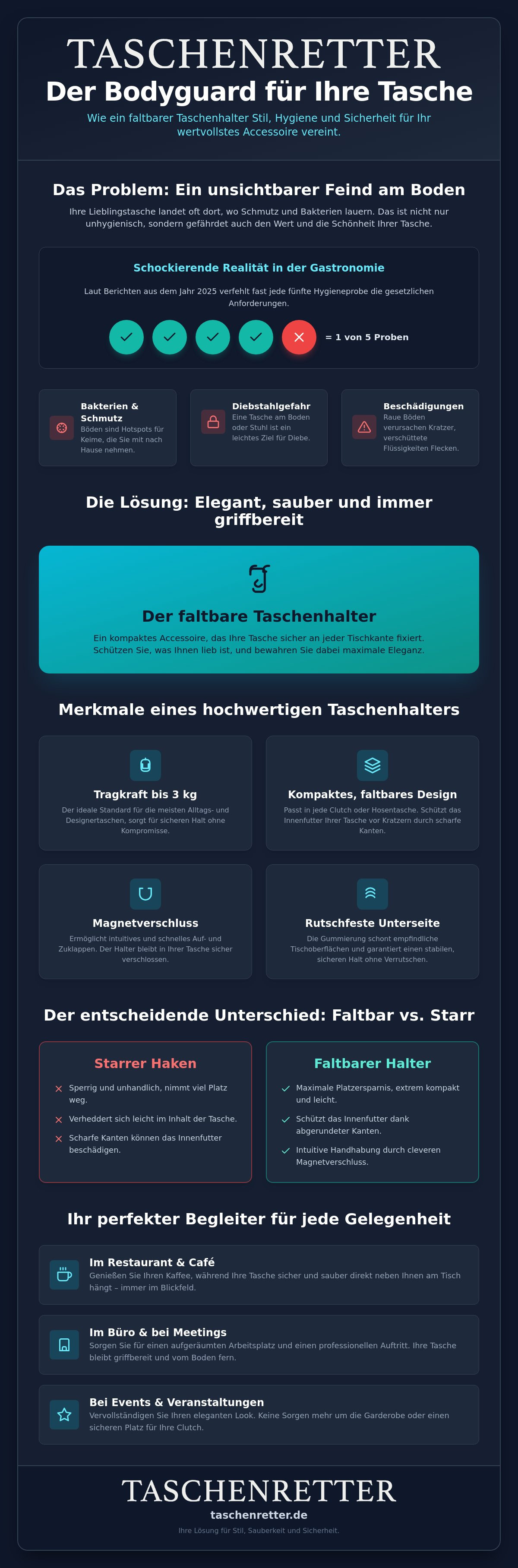Faltbarer Taschenhalter für unterwegs