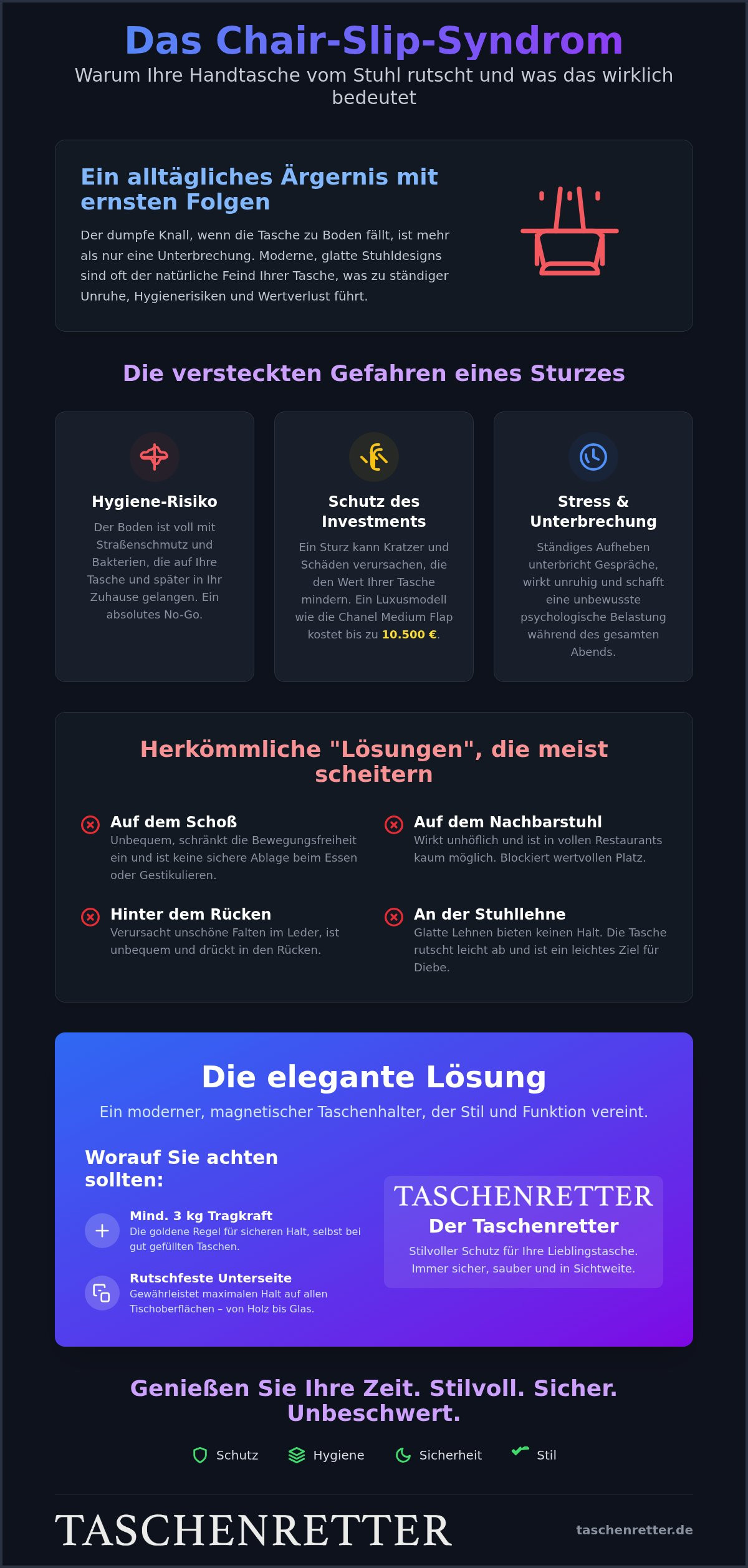 Handtasche rutscht vom Stuhl