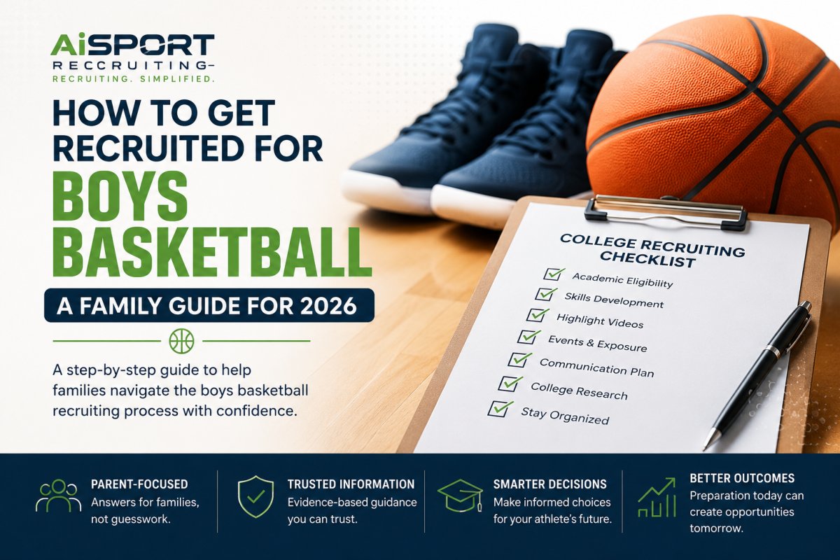 Parent and high school boys basketball player reviewing college recruiting opportunities with a laptop, representing how to get recruited for boys basketball through personalized college matching and recruiting guidance.