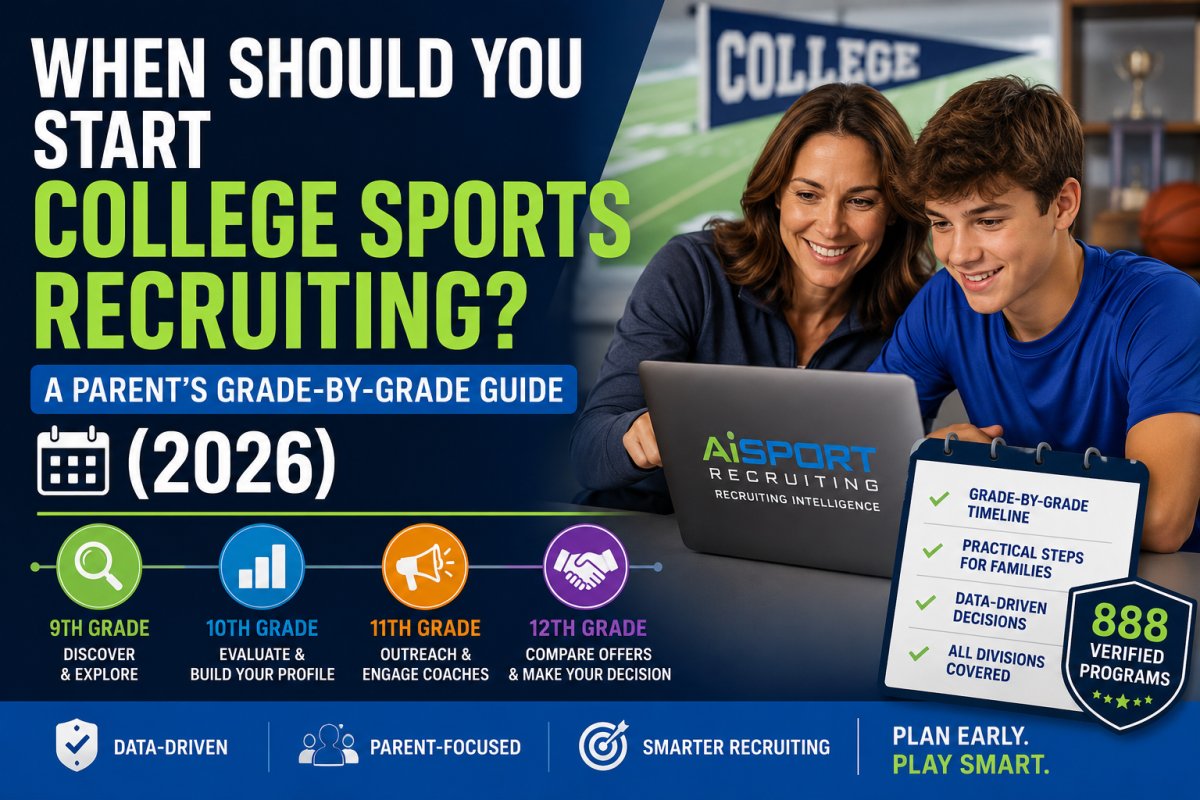 When Should You Start College Sports Recruiting 2026 — AiSportRecruiting provides a grade-by-grade family guide covering freshman through senior year recruiting preparation across NCAA Division I, Division II, Division III, NAIA, and NJCAA programs.
