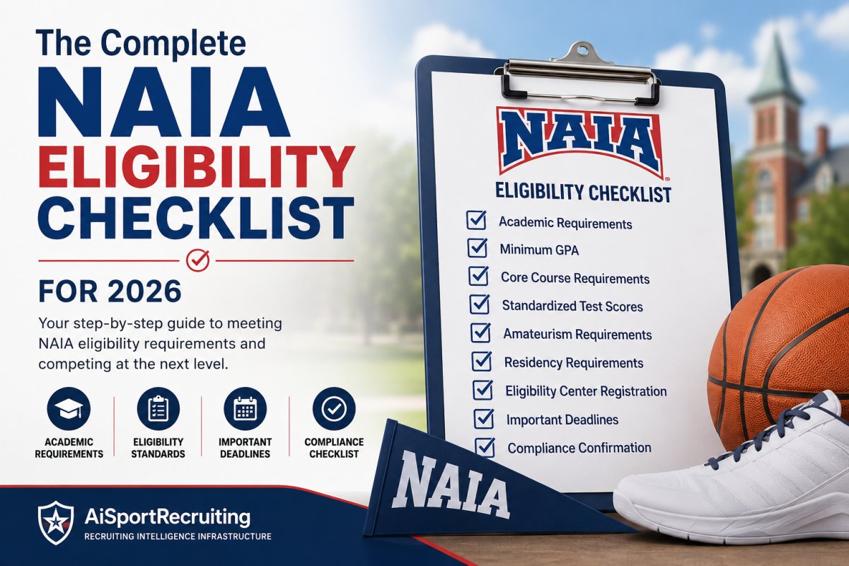 The Complete NAIA Eligibility Checklist for 2026 — AiSportRecruiting explains NAIA freshman eligibility pathways including the 2.30 GPA standard and two-of-three requirements, PlayNAIA registration, and how eligibility differs from NCAA standards for student-athletes and families.