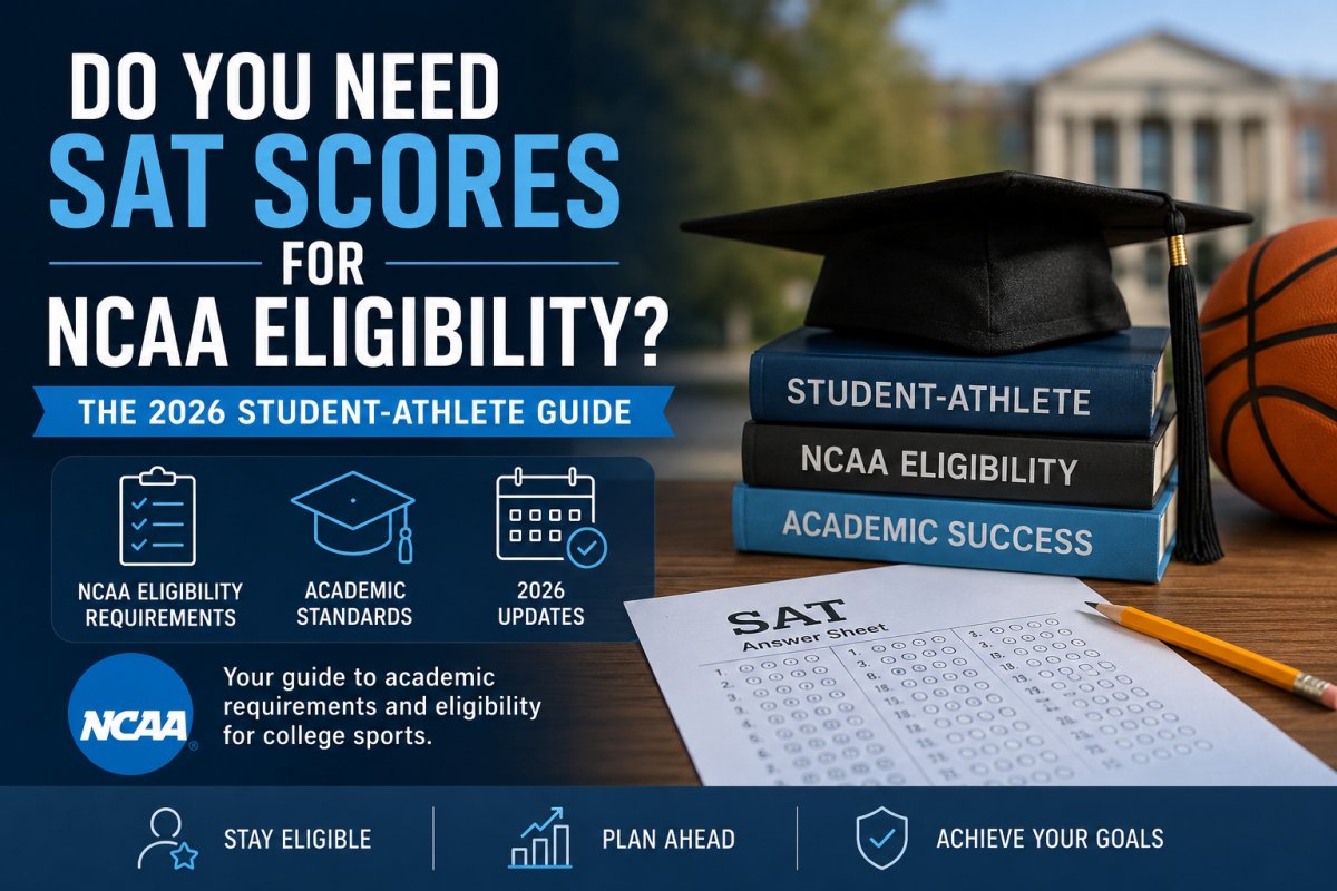 Do You Need SAT Scores for NCAA Eligibility 2026 — AiSportRecruiting explains the distinction between NCAA eligibility and university admission, core GPA requirements, standardized test score policies, and the academic eligibility checklist for student-athletes and families.