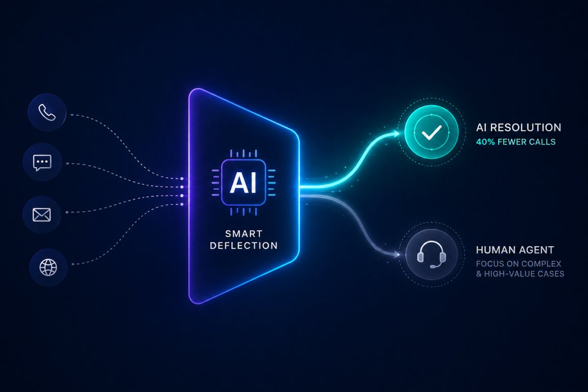 AI call deflection routing customer enquiries to autonomous resolution while escalating complex cases to human agents.