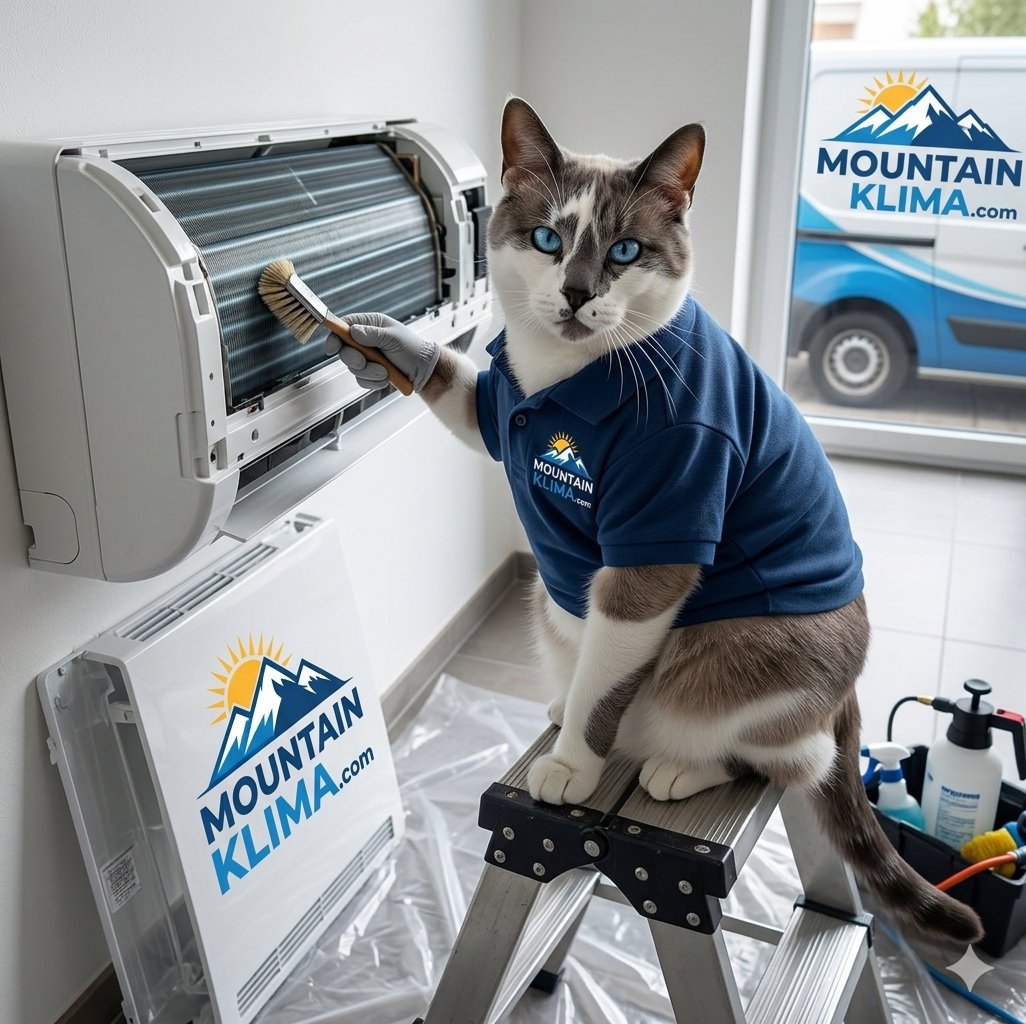 gato tecnico limpiando aire