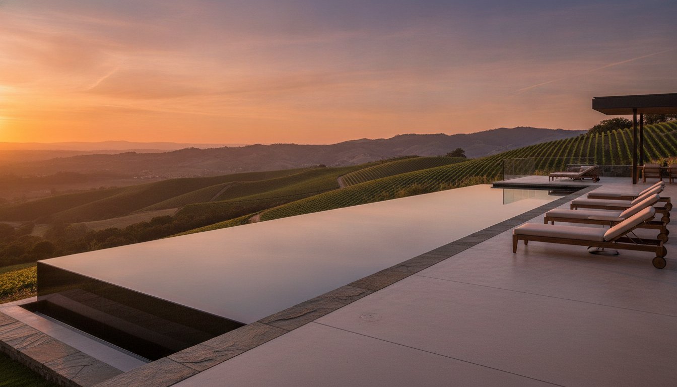 Luxury Hillside Pool Design in Saint Helena: Engineering Vineyard Views