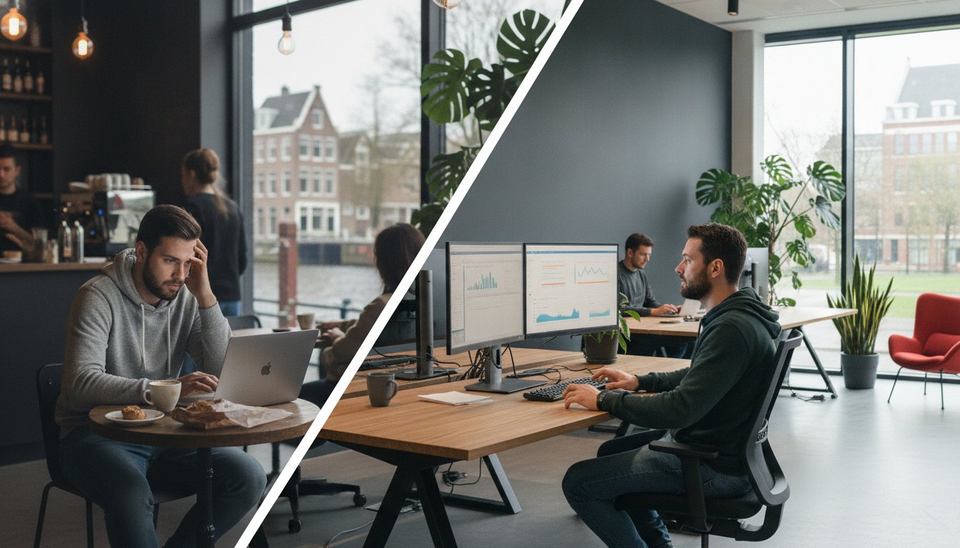 Werken in een koffietent vs coworking space: de ultieme vergelijking voor ondernemers