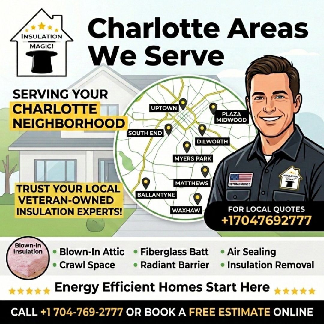 Map of Insulation Magic service areas around Charlotte NC