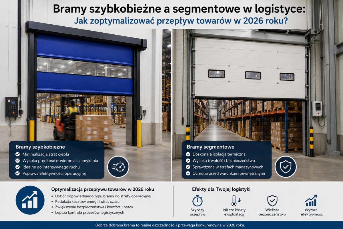 Bramy szybkobieżne a segmentowe w logistyce: Jak zoptymalizować przepływ towarów w 2026 roku?