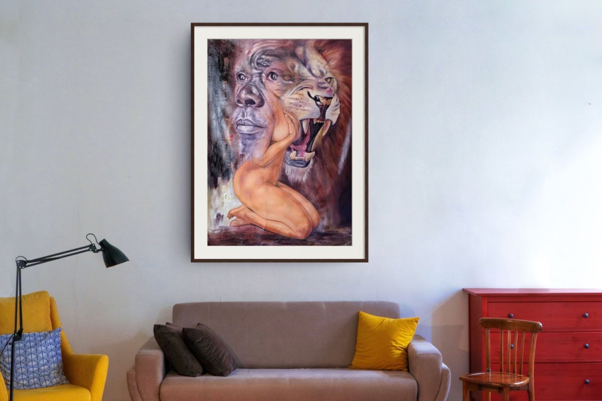 This powerful piece explores themes of vulnerability, strength, and the interplay between human and animal, as well as the influence of ancestral presence.