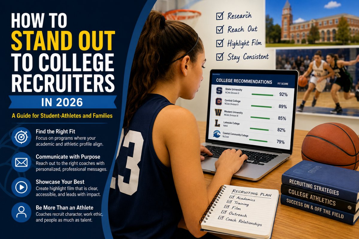 How to Stand Out to College Recruiters in 2026 — AiSportRecruiting helps student-athletes and families identify college programs across NCAA Division I, Division II, Division III, NAIA, and NJCAA where a genuine academic and athletic fit exists. Free personalized matches with no credit card required.