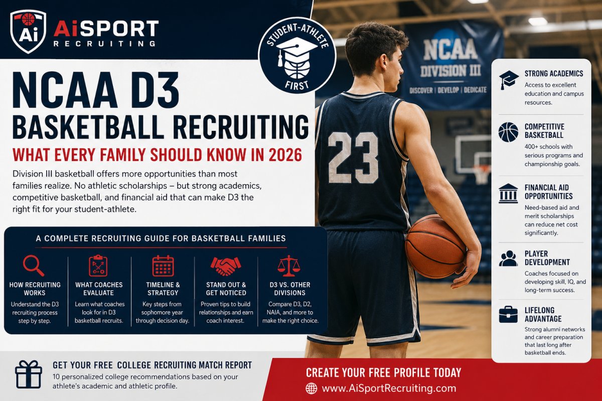 High school boys and girls basketball players exploring NCAA Division III recruiting opportunities with the AiSportRecruiting college recruiting framework.