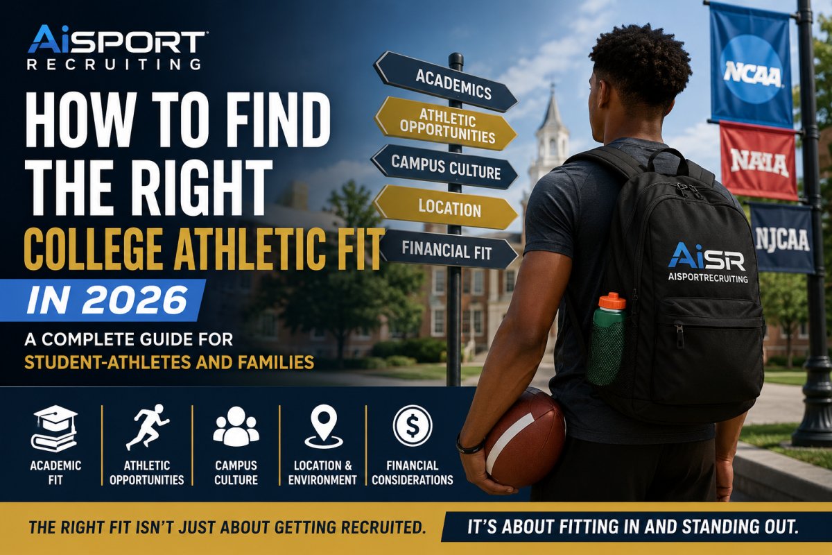 Student-athlete evaluating college athletic fit using academic, athletic, campus culture, location, and financial factors to choose the right college in 2026.