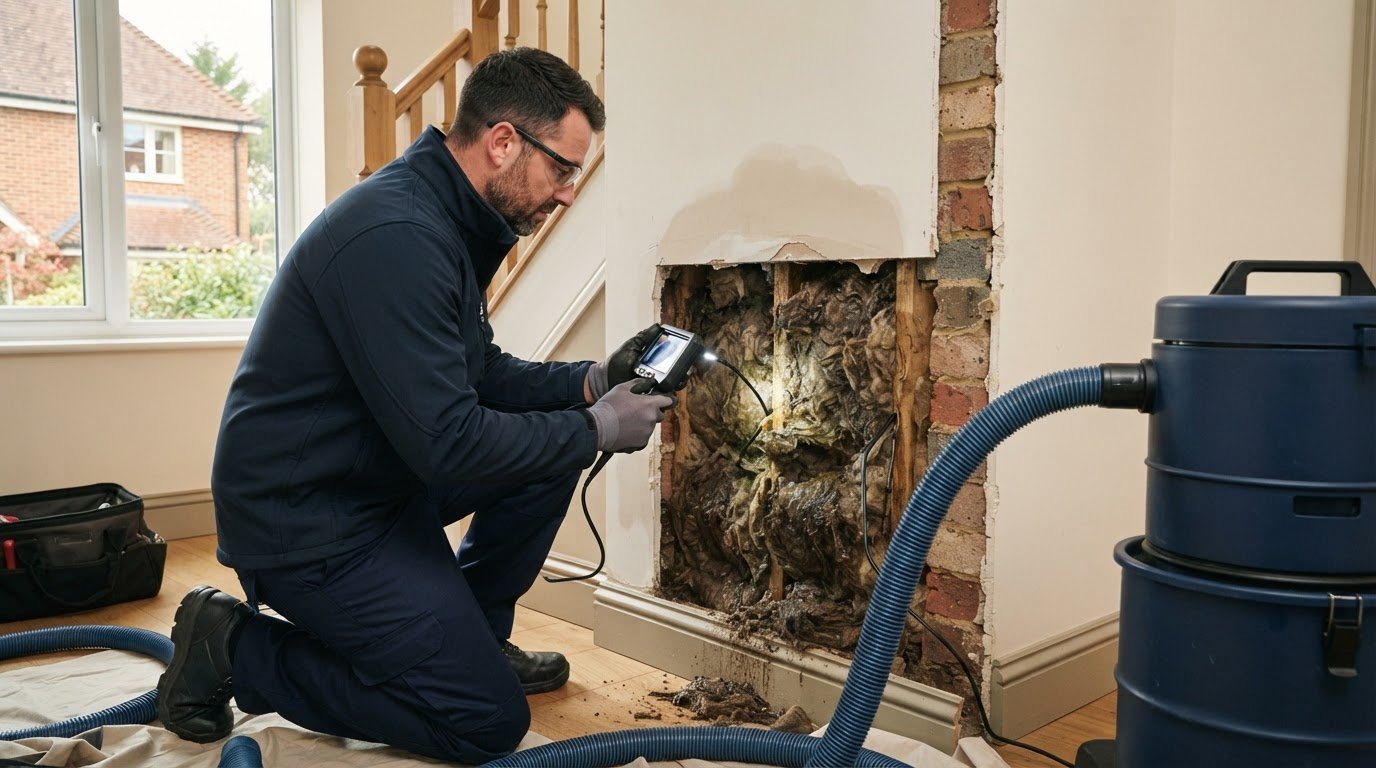 Cavity wall insulation removal in Hampshire for damp and debris