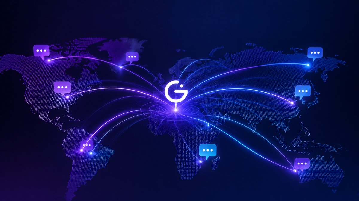 Global enterprise visualization of AI-powered multilingual customer support connecting customers and contact center agents across languages through real-time translation.