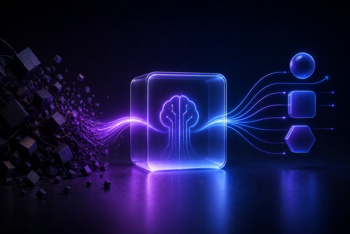 Abstract illustration of AI transforming contact centre operations by reducing cognitive load, streamlining complex workflows, and enabling sustainable, empathy-driven customer support.