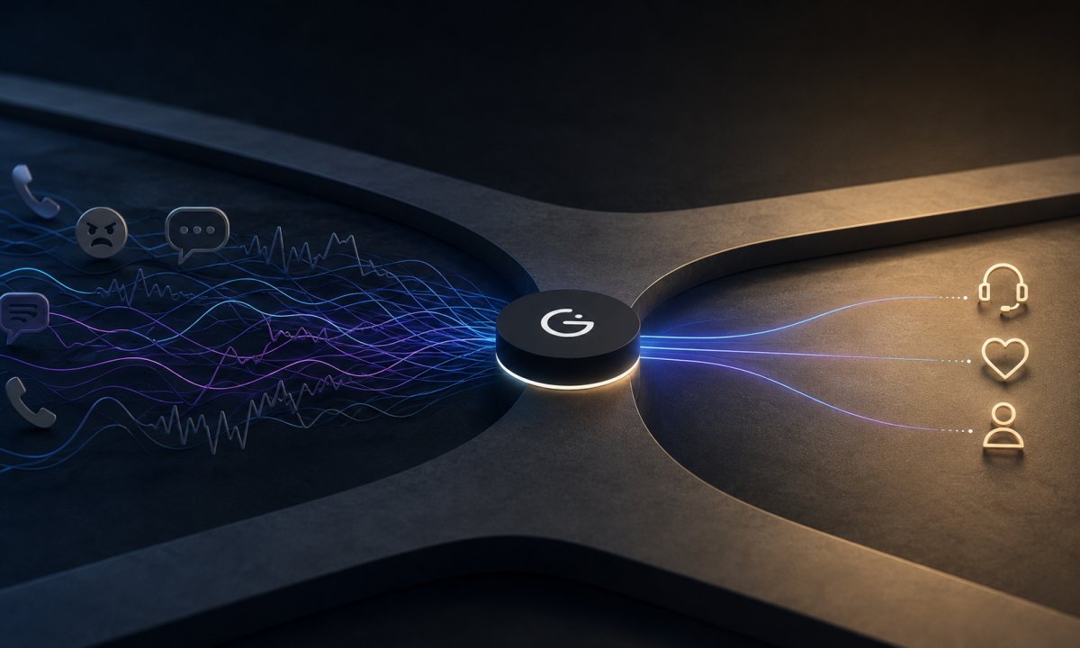 Enterprise visualization of AI analyzing customer conversations in real time to detect emotions, reduce escalations, and enable empathetic customer support.