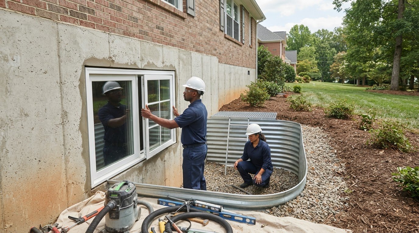 Egress Window Installation Through Poured Concrete Basement Walls in Henrico, VA