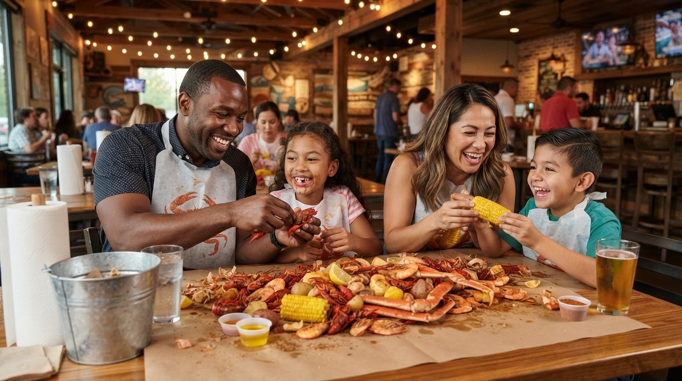 Family dining in Humble with children