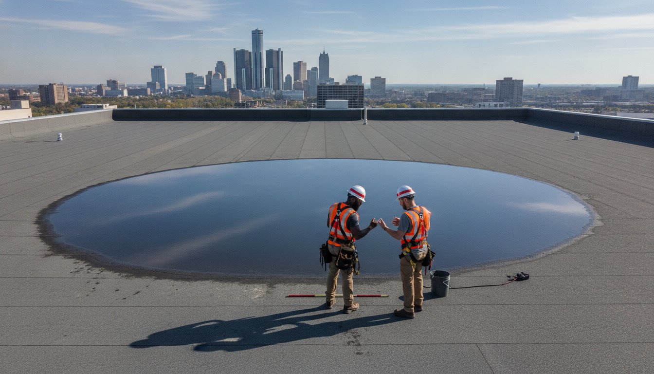 Flat Roof Ponding Repair in Detroit: Causes, Risks, and Professional Solutions